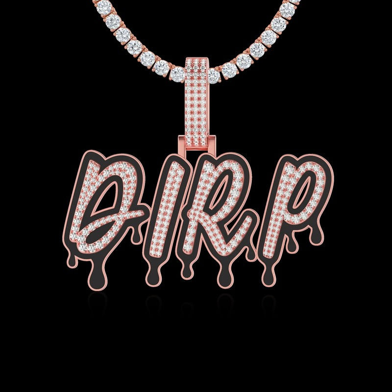 Customlced Out EnamelDripping Font Pendant in Rose Gold