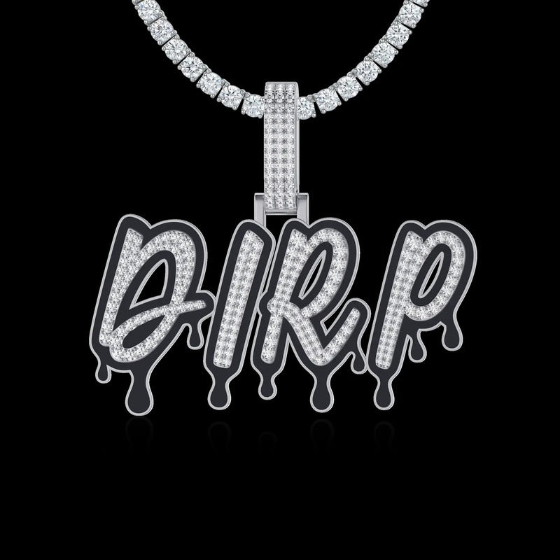 Customlced Out EnamelDripping Font Pendant in White Gold