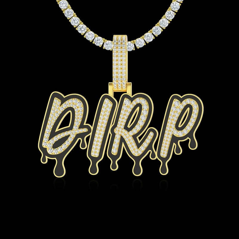 Customlced Out EnamelDripping Font Pendant in Yellow Gold