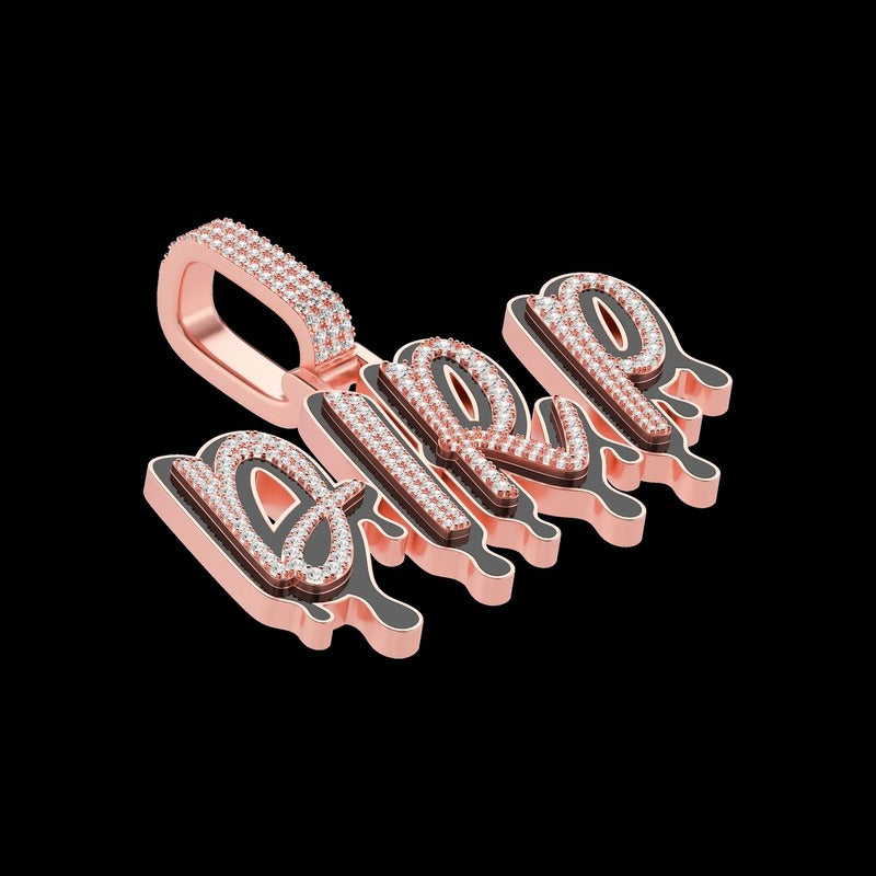 Customlced Out EnamelDripping Font Pendant in Rose Gold