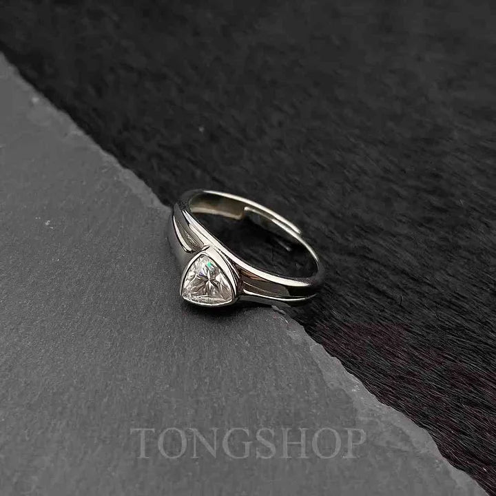 S925 Moissanite Triangular Geometric RinG With Adjustable Opening