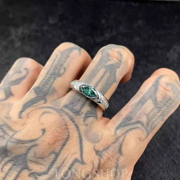 S925 VVS1 Moissanite Ice Blue Lake Green Horse Eye Ring