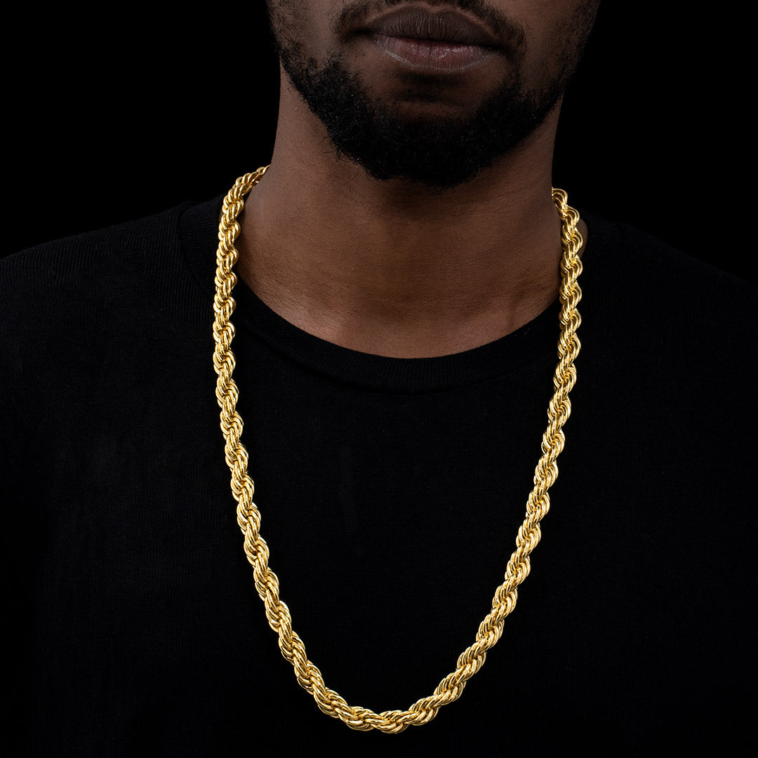 10mm 18K Gold Finish Rope Chain