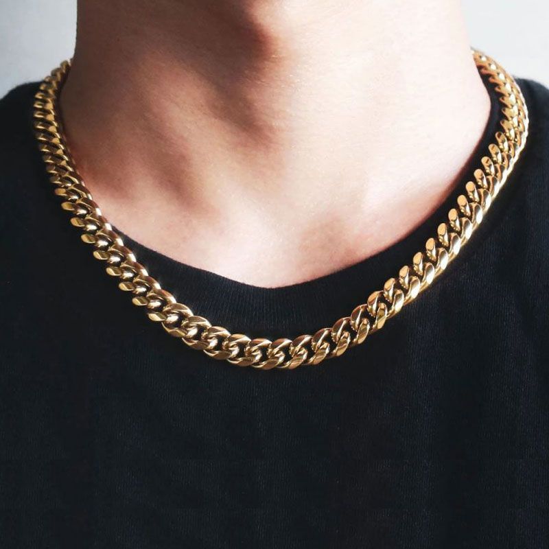 10mm Stainless Steel Cuban Chain in Gold