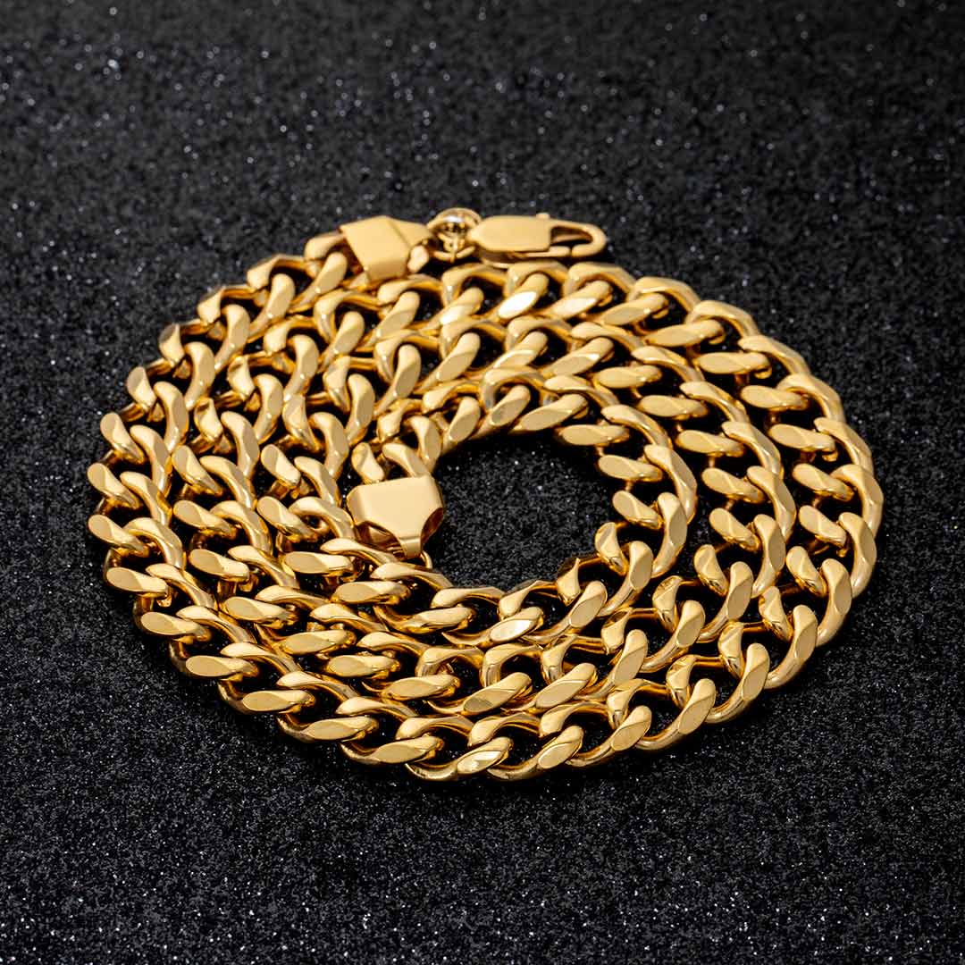 9mm Diamond-Cut Cuban Chain in Gold