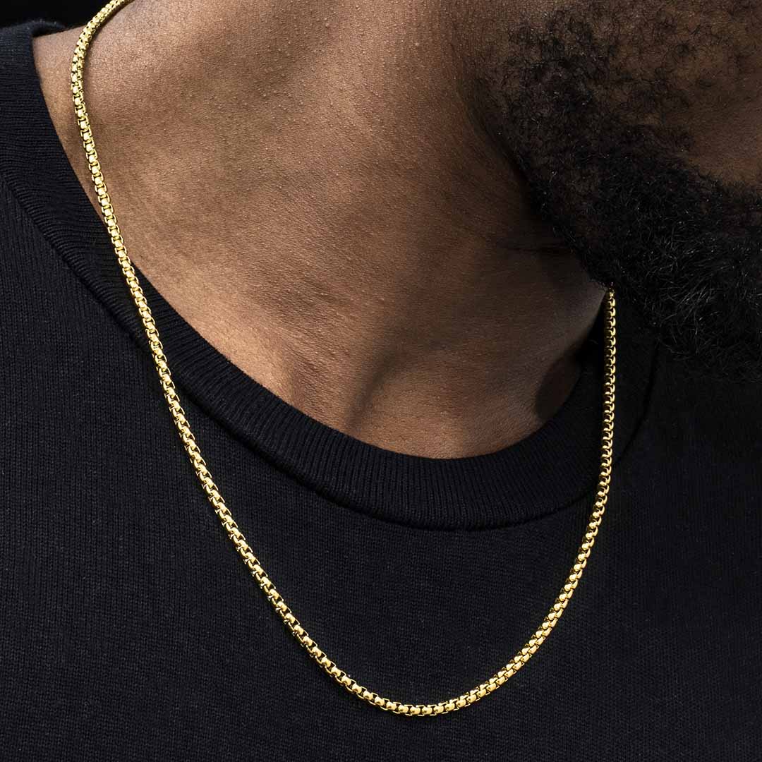 3mm Round Box Chain in Gold