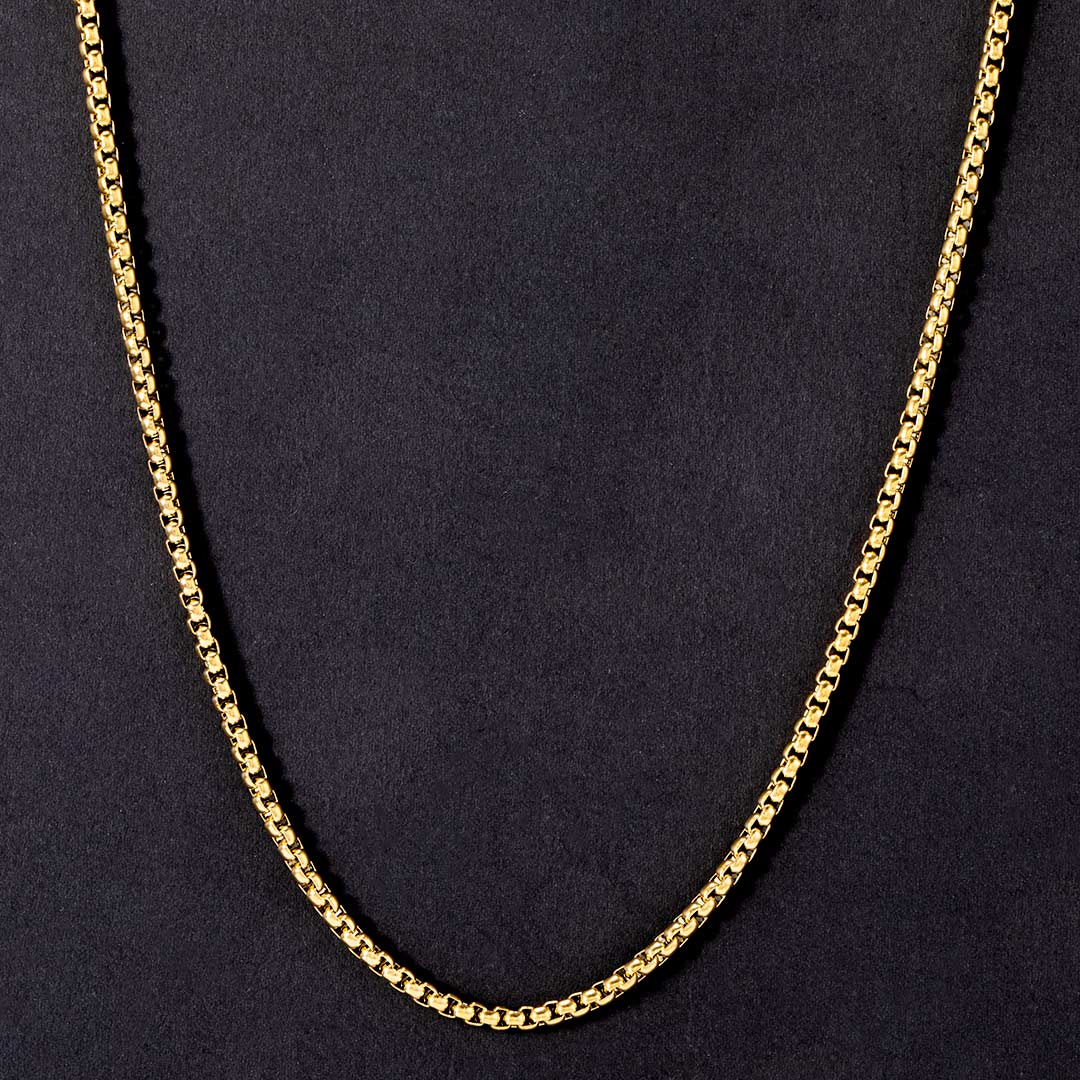 3mm Round Box Chain in Gold