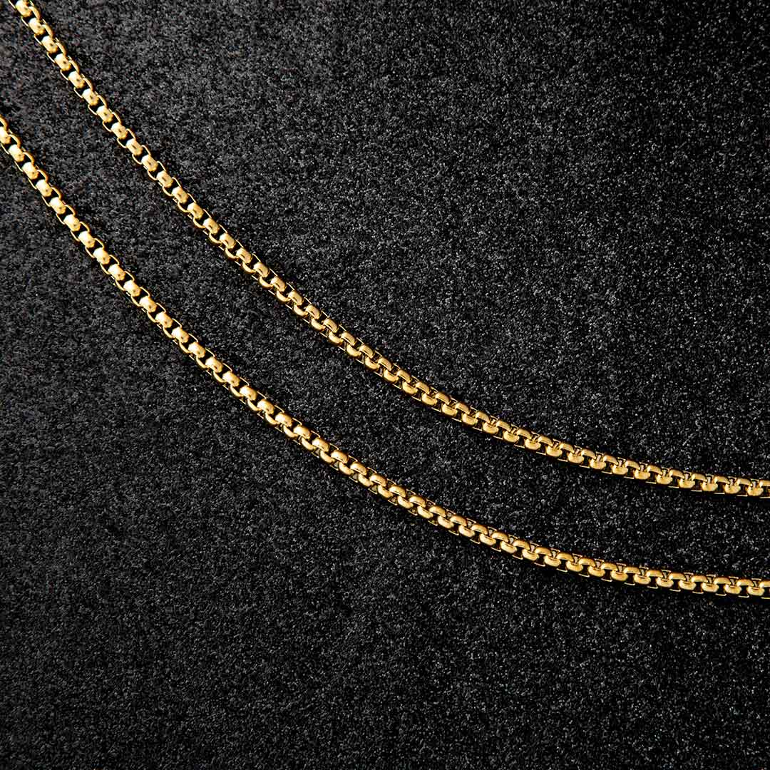 3mm Round Box Chain in Gold