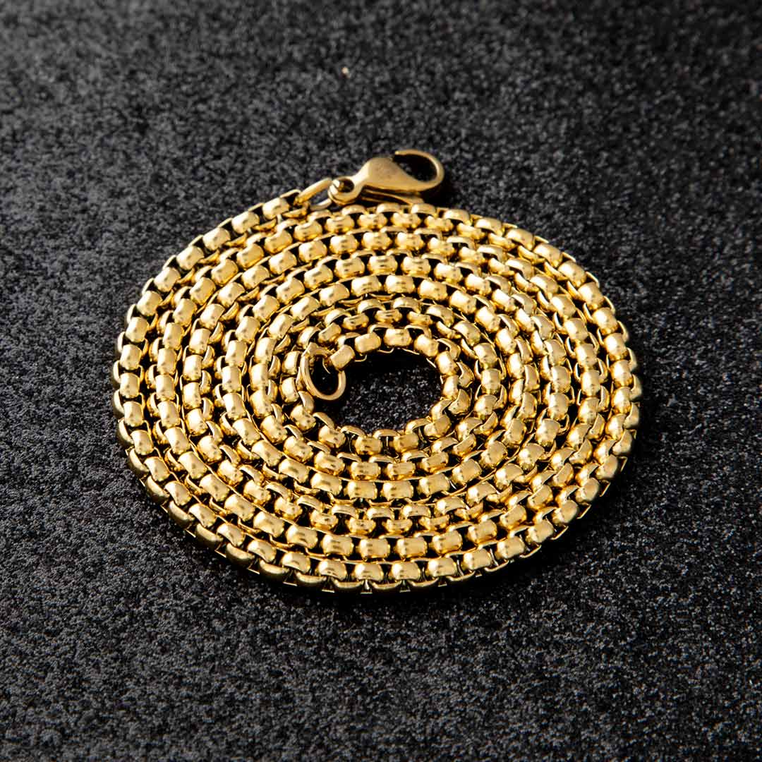 3mm Round Box Chain in Gold