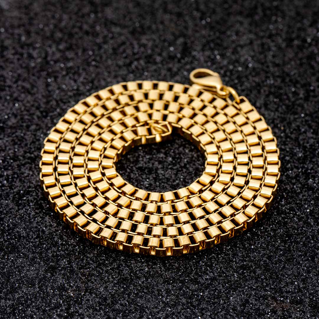 3mm Square Box Chain in Gold