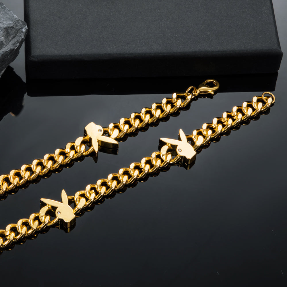 8mm Bunny Heads Cuban Chain in Gold