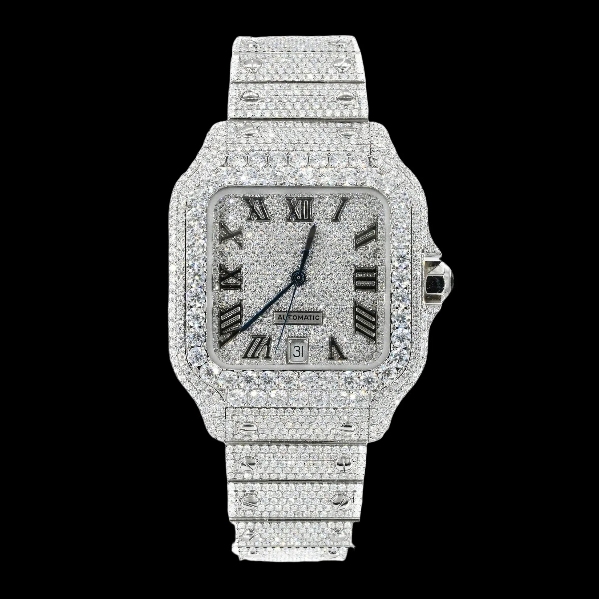 40MM  Fully Iced  Out Square Watch In White Gold