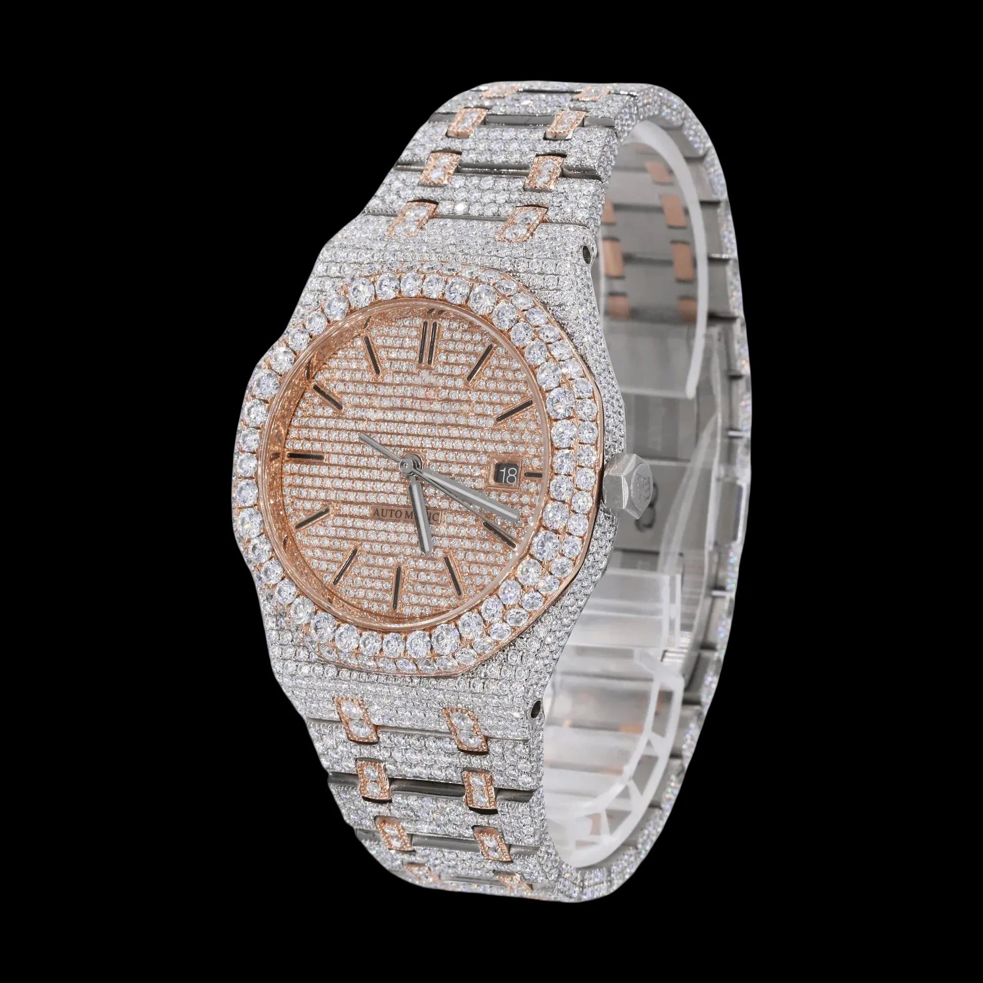 42MM Fully Iced Out Watch in Rose Gold Two Tone Era® 316