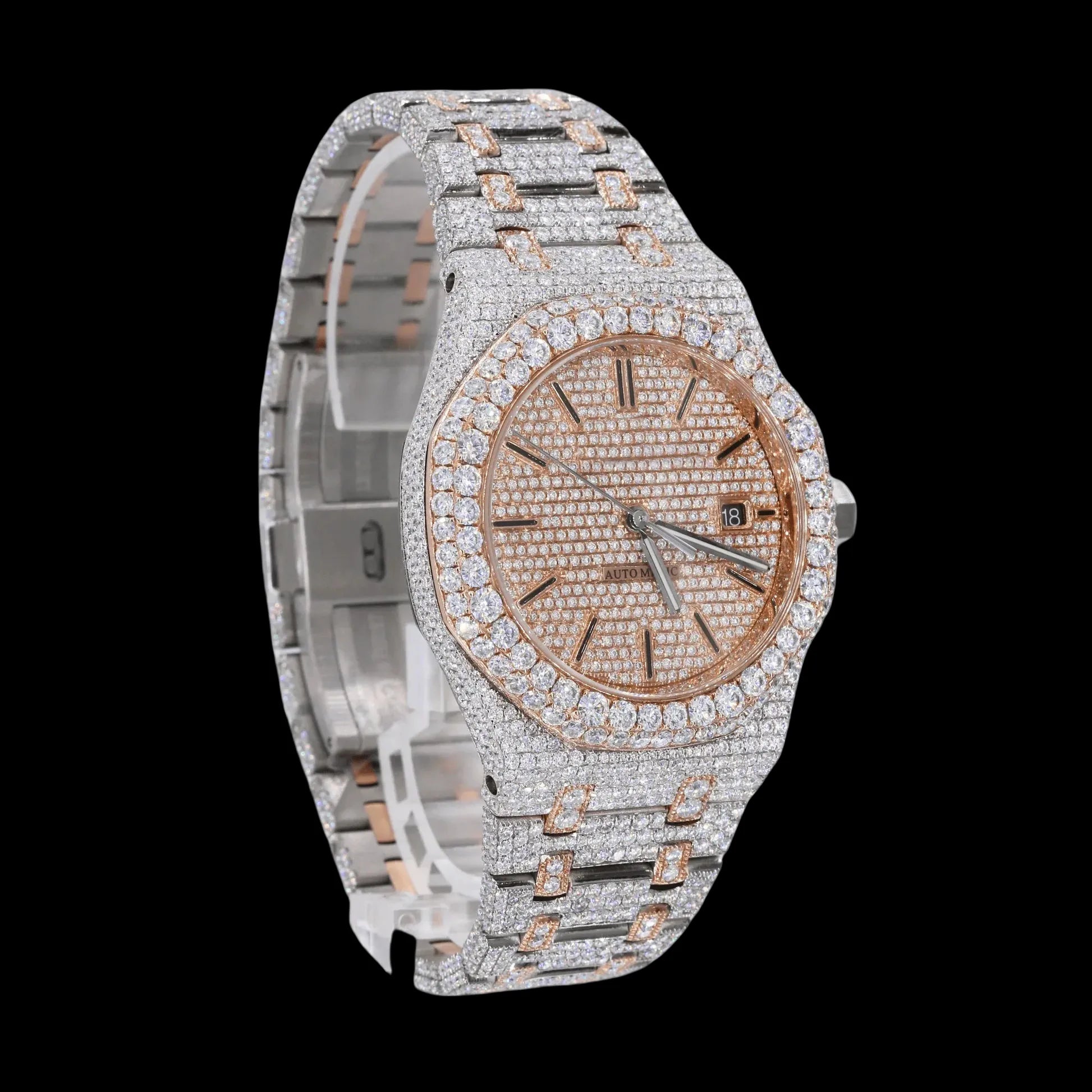 42MM Fully Iced Out Watch in Rose Gold Two Tone Era® 316