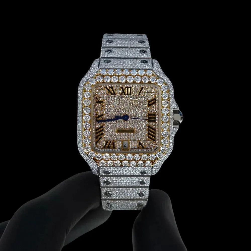 42MM Fully Iced Square Skeleton Watch in White Gold/Yellow Gold Era®316