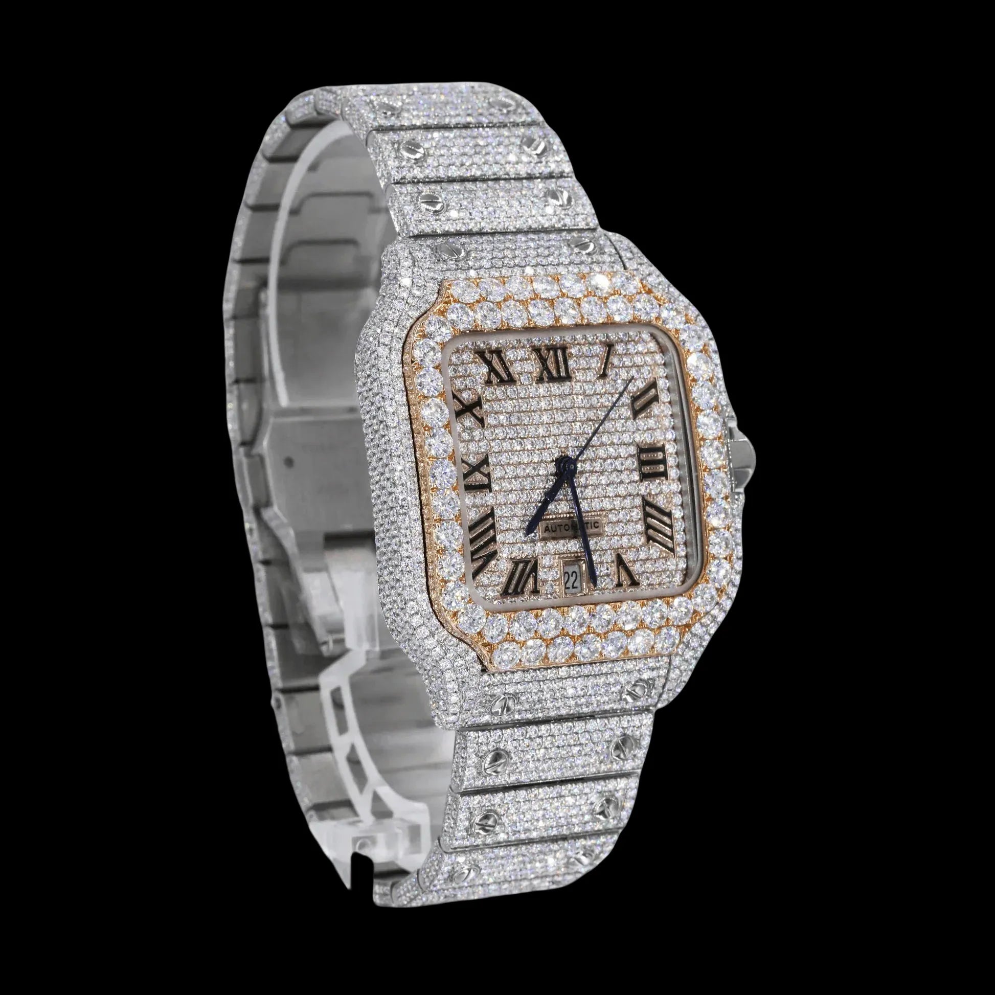 42MM Fully Iced Square Skeleton Watch in White Gold/Yellow Gold Era®316