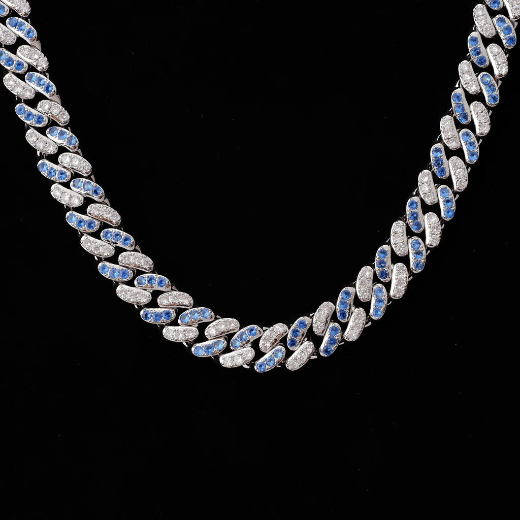 13mm 18K WhiteGold-Plated Blue Iced Cuban Chain