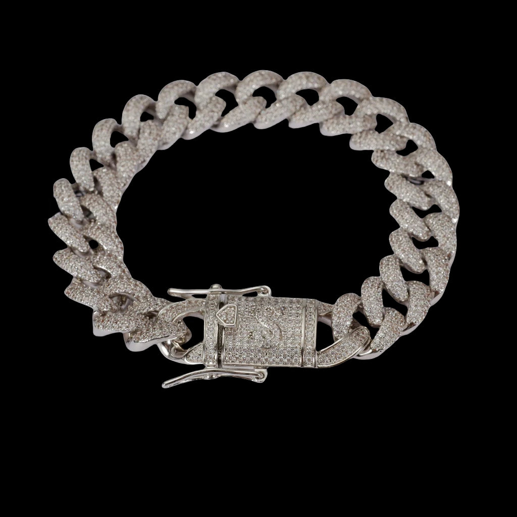 [GUU-PREM] 12MM 18K White Gold-Plated Cuban Link Bracelet