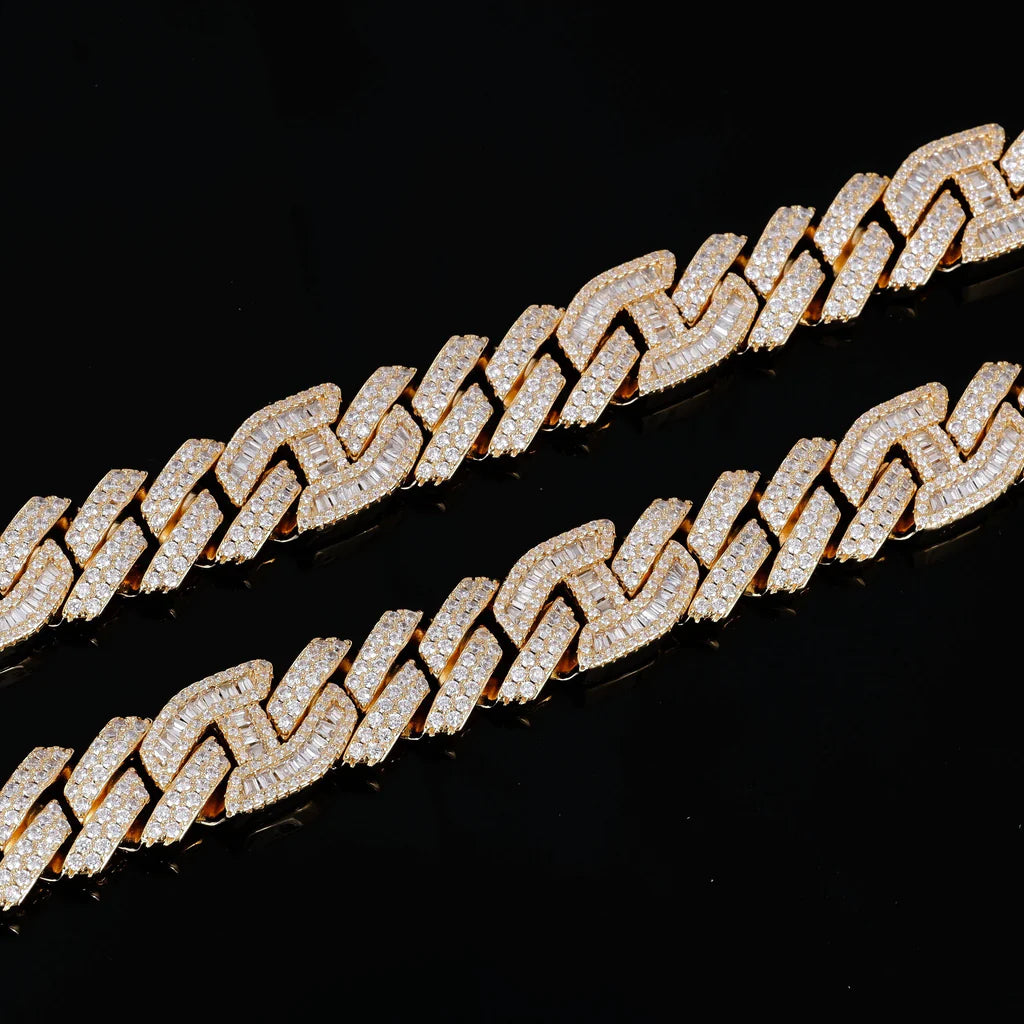 15mm Prong Baguette Curb Chain 18K Gold