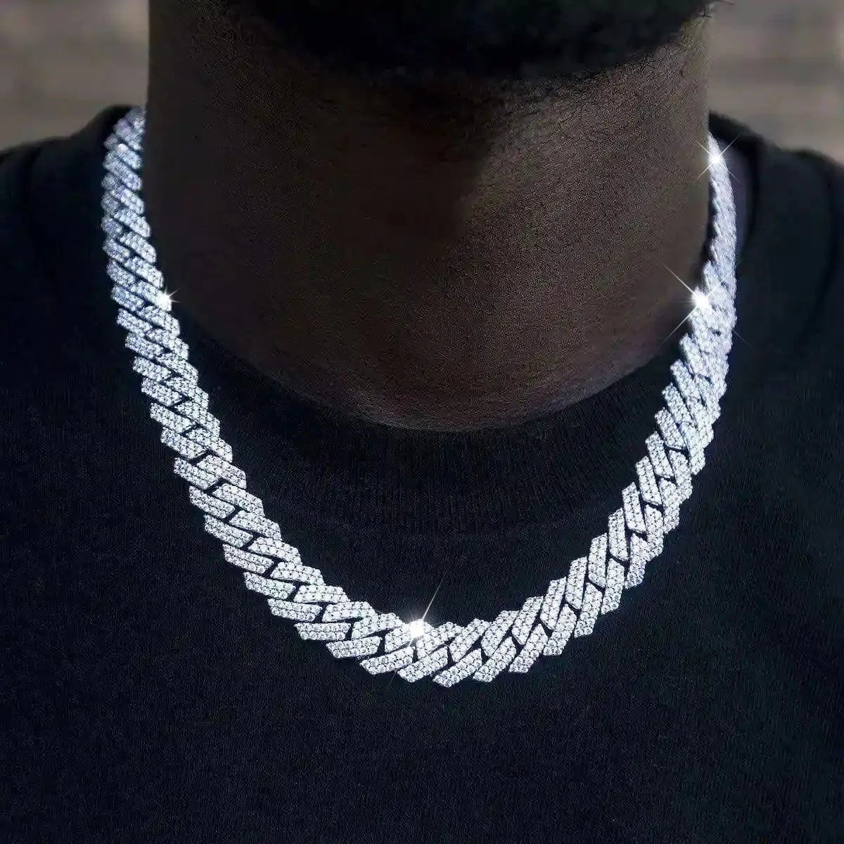 Diamond Plug Chain Diamond Prong Link Chain in White Gold - 12mm - TONGSHOP