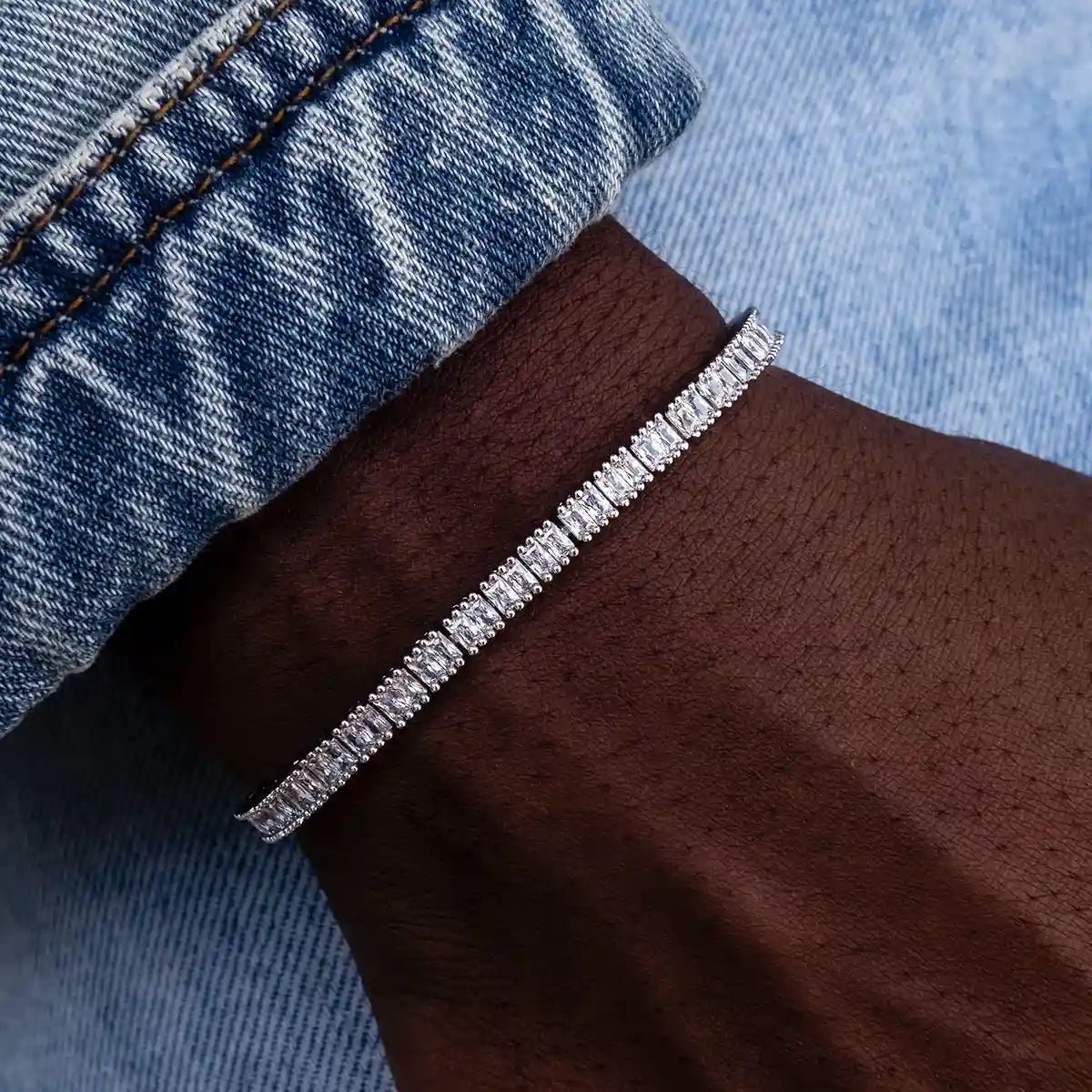 Diamond Baguette Tennis Bracelet in White Gold- 3mm - TONGSHOP / bogo-eligible-product / Category:Bracelets