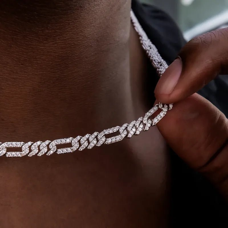 Iced Figaro Chain in White Gold- 6mm - TONGSHOP