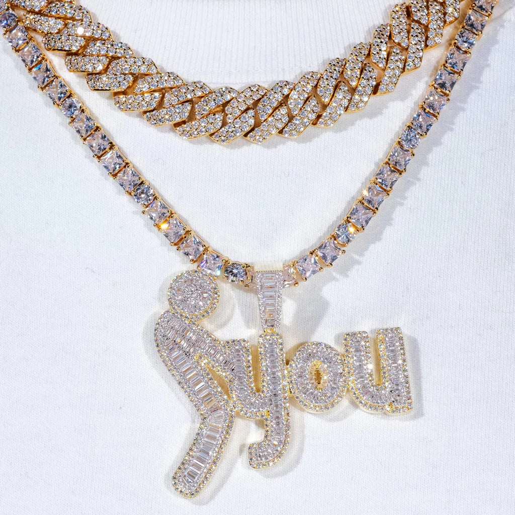 Fxxk You Baguette Two-Layer Iced Necklace