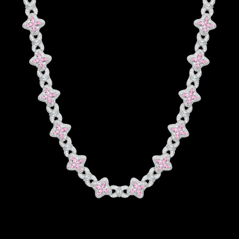 Iced Clover Chain in Pink Diamond - 13mm