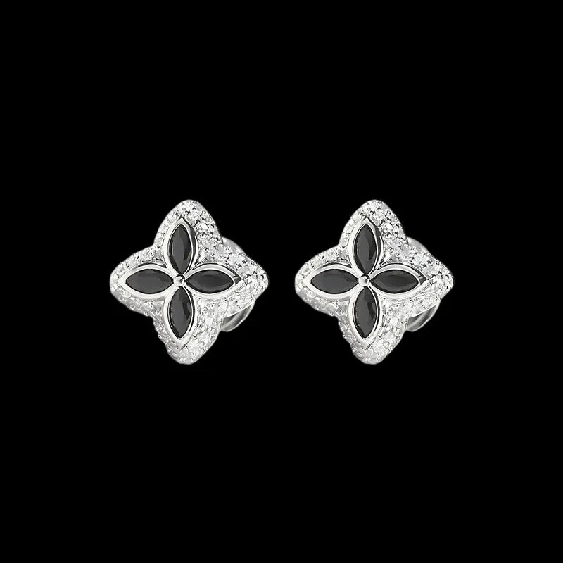 Iced Clover Earrings in Black Dimaond - 13mm