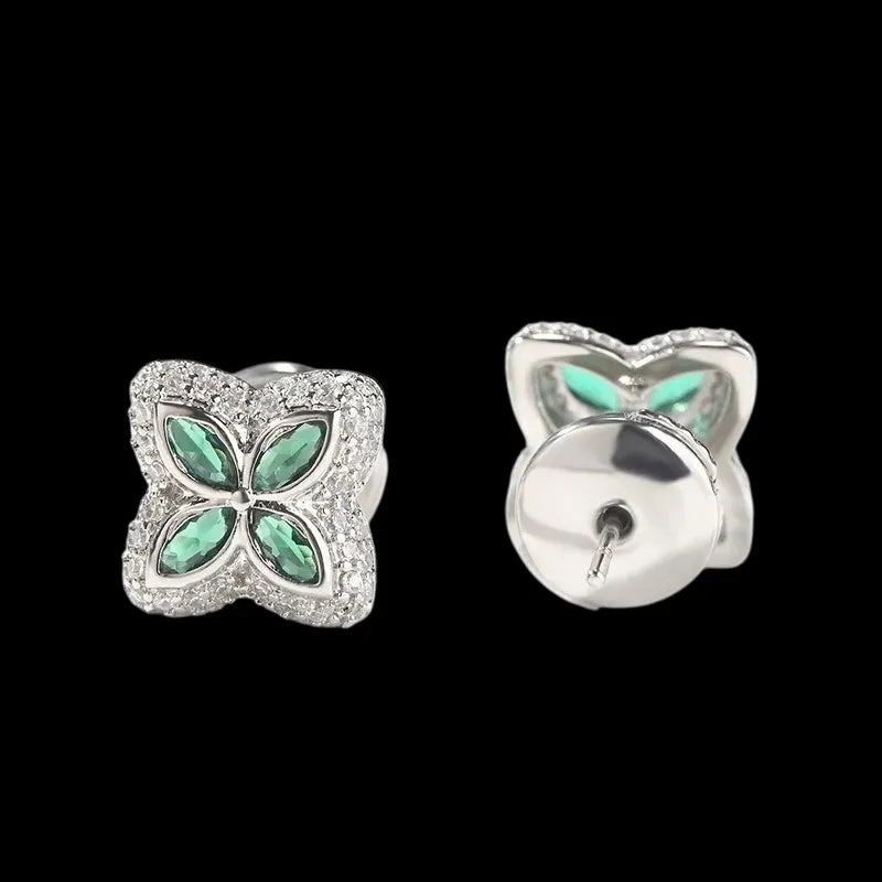 Iced Clover Earrings in Green Diamond - 13mm