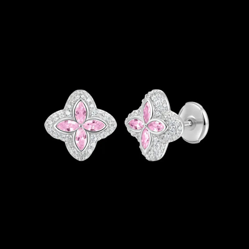 Iced Clover Earrings in Pink Diamond - 13mm