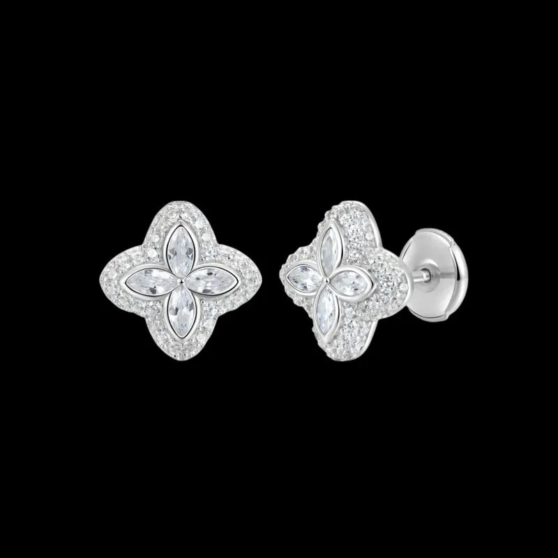 Iced Clover Earrings in Pink Diamond - 13mm