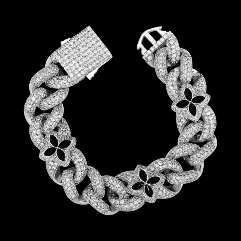 Iced Clover White Gold Black Diamond Bracelet - 20mm