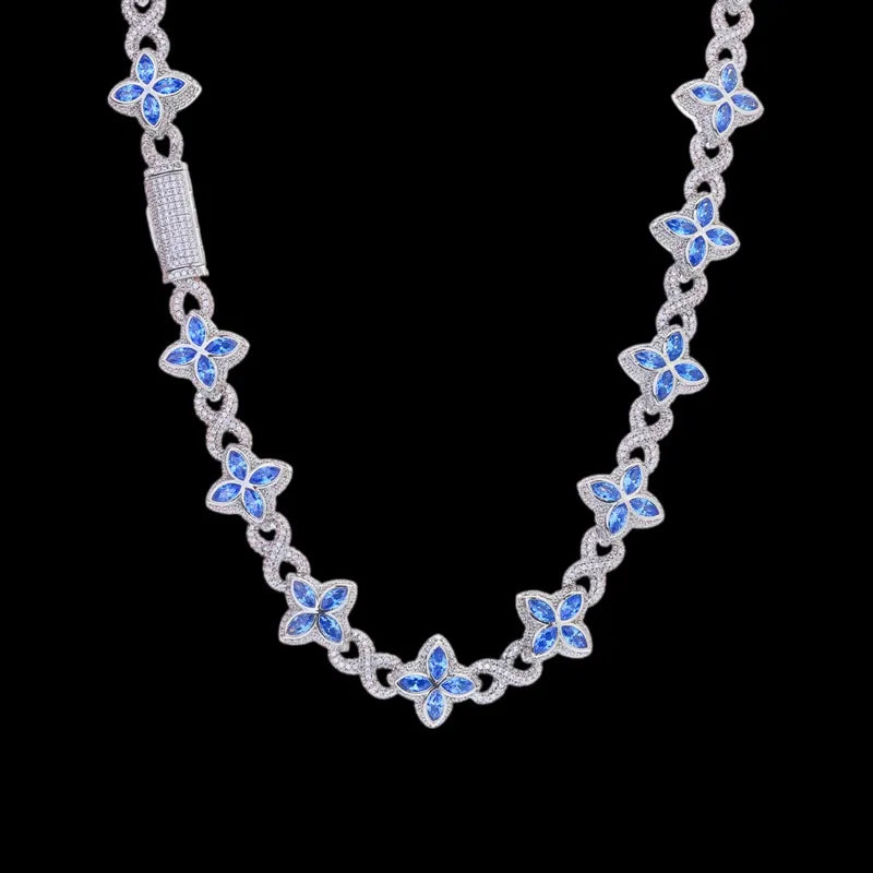 Ice Clover White Gold Blue Diamond Chain - 18mm