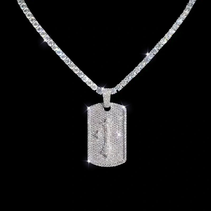 Iced Cross Dog Tag Pendant - 26mm