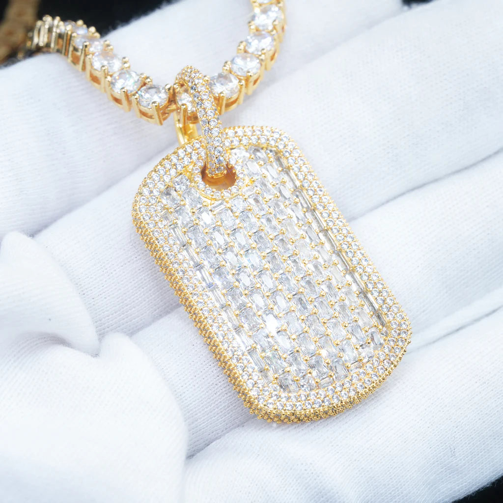 Iced Dog Tag Pendant In White Gold – Free Engraving