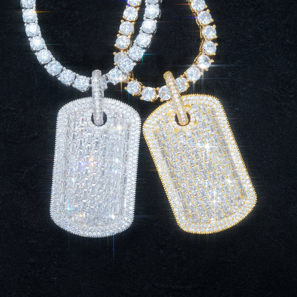 Iced Dog Tag Pendant In White Gold – Free Engraving