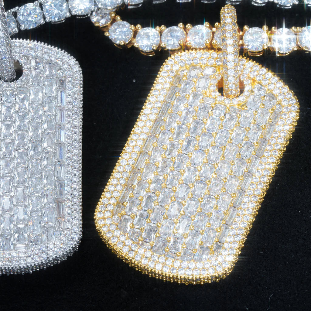 Iced Dog Tag Pendant In White Gold – Free Engraving