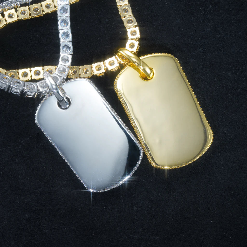 Iced Dog Tag Pendant In White Gold – Free Engraving
