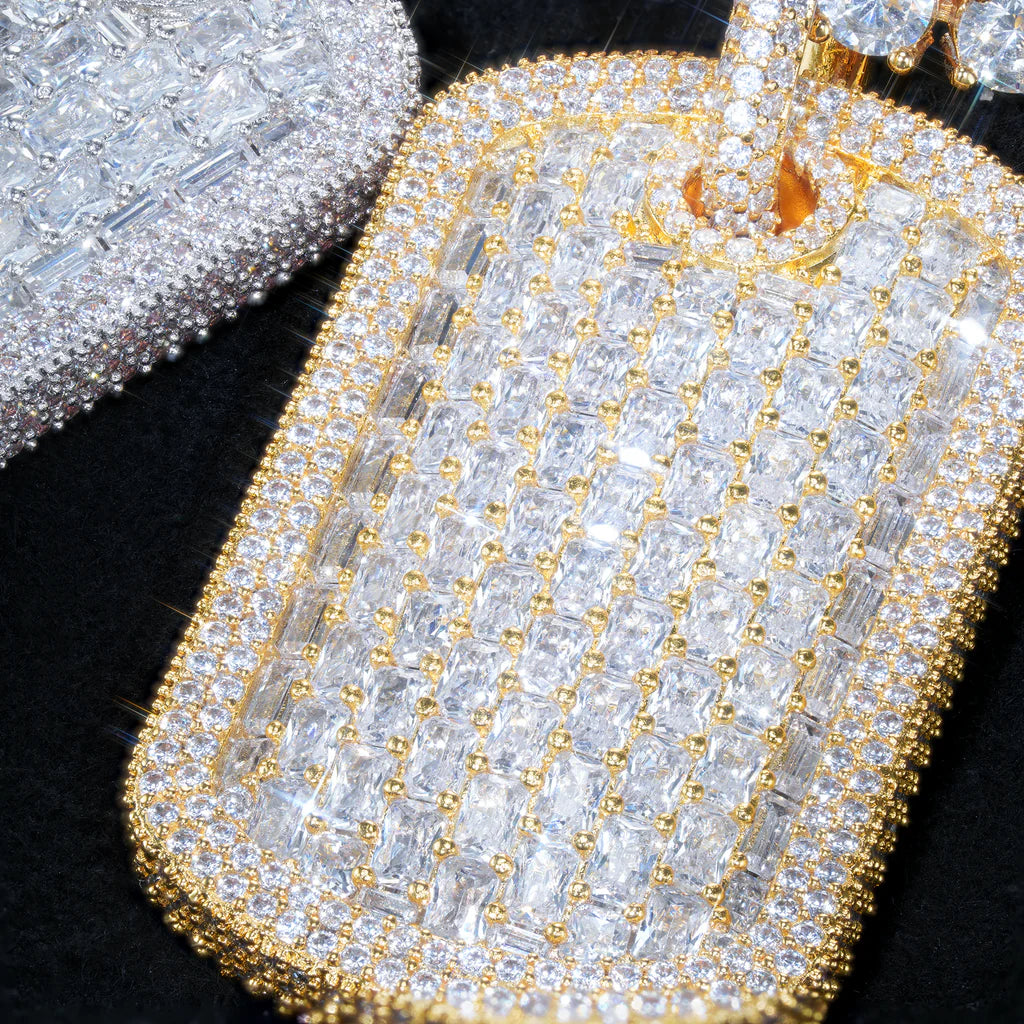 Iced Dog Tag Pendant In White Gold – Free Engraving