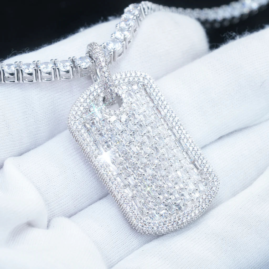 Iced Dog Tag Pendant In White Gold – Free Engraving