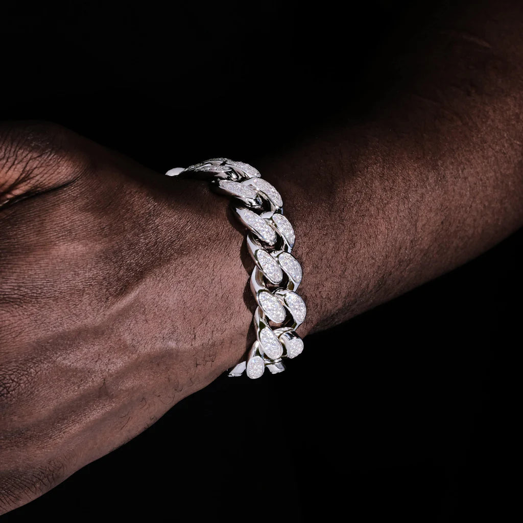 Iced Cuban Link Bracelet (19mm) in White Gold