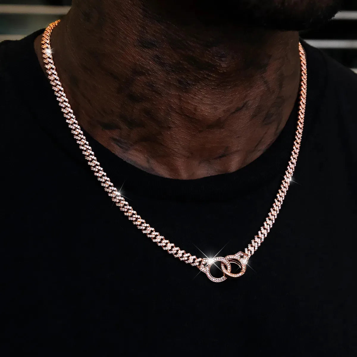 Iced Handcuff Diamond Prong Cuban Chain in Rose Gold - 6mm
