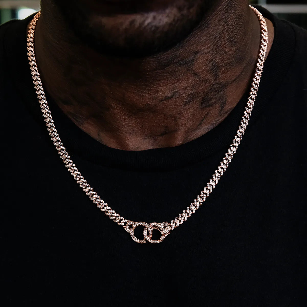 Iced Handcuff Diamond Prong Cuban Chain in Rose Gold - 6mm