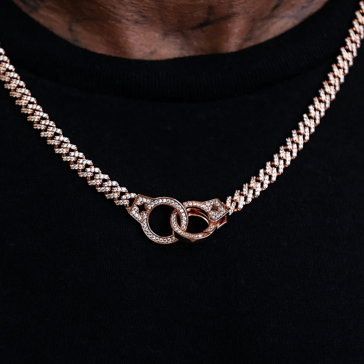 Iced Handcuff Diamond Prong Cuban Chain in Rose Gold - 6mm