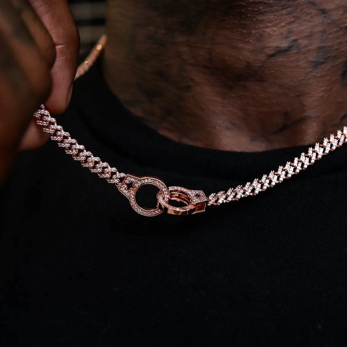 Iced Handcuff Diamond Prong Cuban Chain in Rose Gold - 6mm