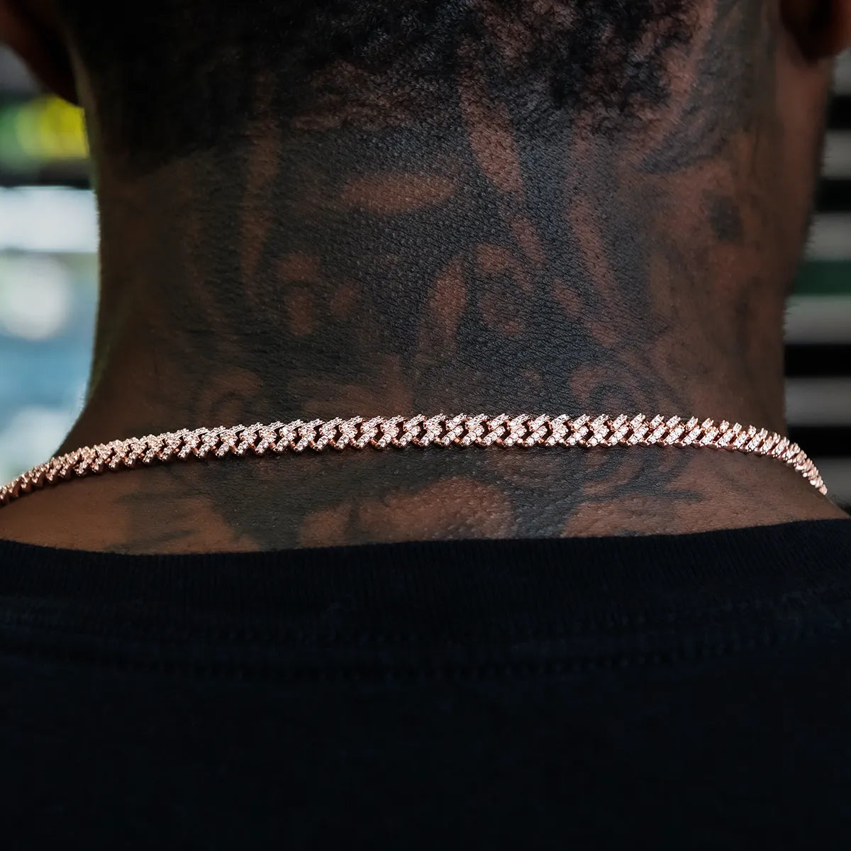 Iced Handcuff Diamond Prong Cuban Chain in Rose Gold - 6mm