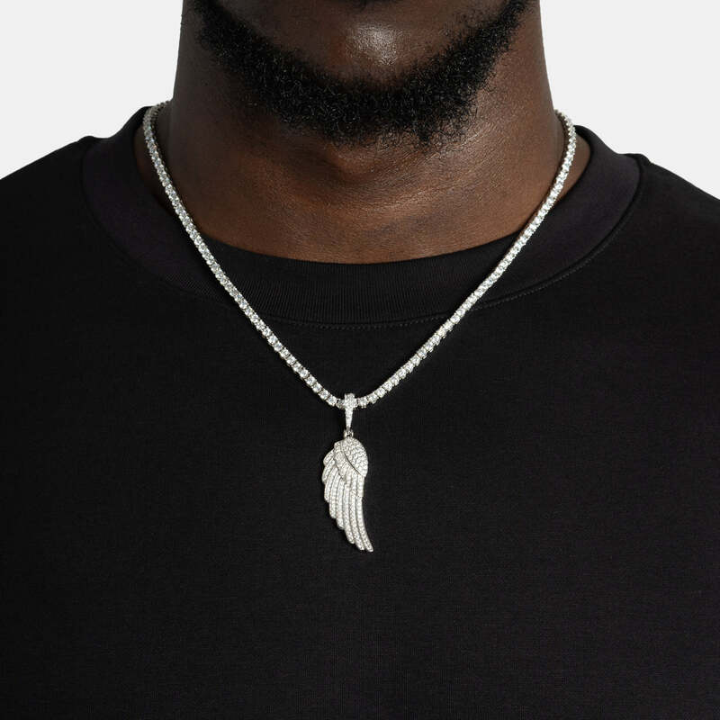 Iced Wing Pendant In White Gold