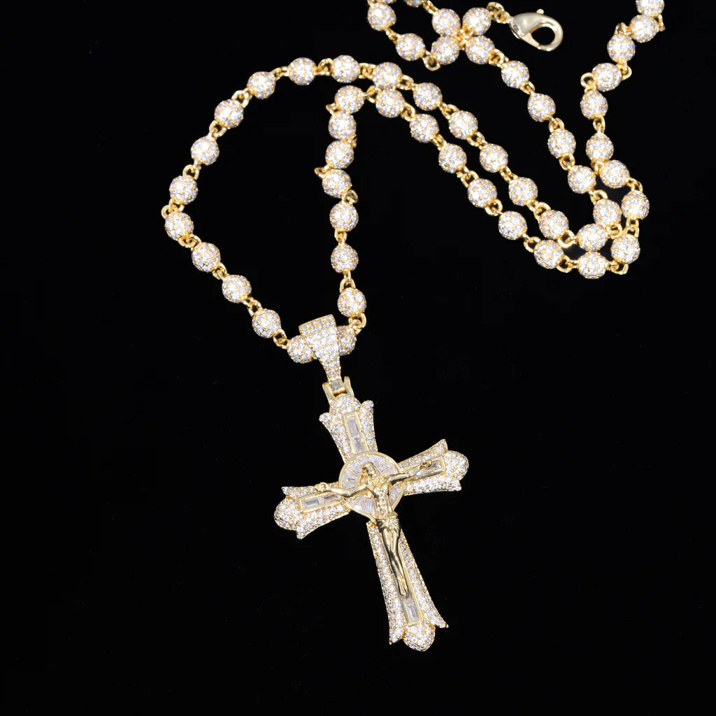 Jesus Crucifix Baguette Cross Necklace In Yellow Gold