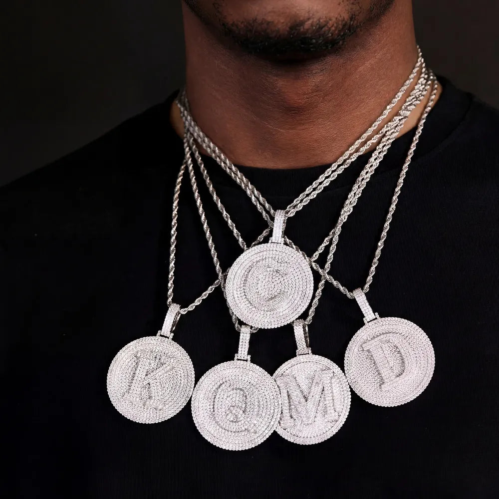 Medium Round 26-Letter Iced-Out Pendant - 60mm